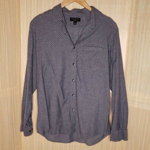 Banana Republic Standard Fit grey Long Sleeve diamond print button down large - Picture 1 of 5